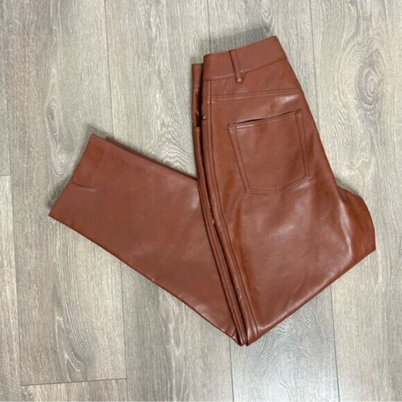 Wilfred Free Aritzia Oracle Pants High Waist Leather Brown Straight Balloon leg - Picture 2 of 16